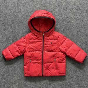 Ralph Lauren Puffer Jacket Boys 12-18 Months Red Hooded Polo Logo Winter Coat